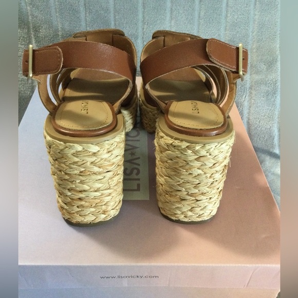 Lisa Vicky Just Strappy Platform Cognac Sandals Size 6 M - Picture 5 of 12